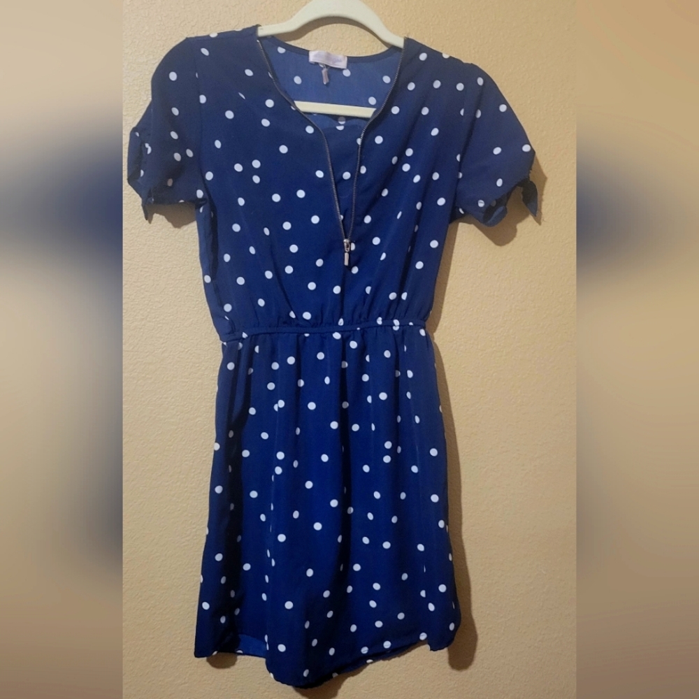 Girls 10/12 blue polka dot dress